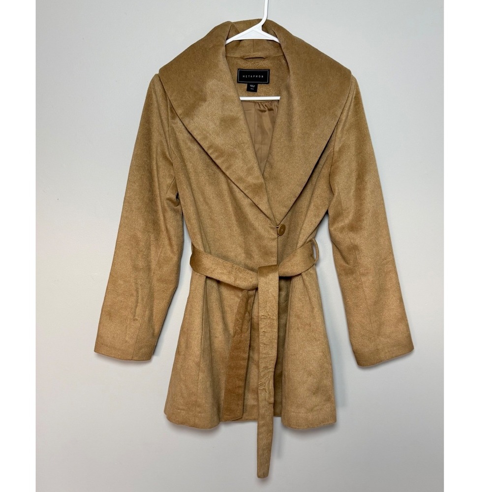 Metaphor Camel Belted Coat Women's M Tie Waist Button Snap